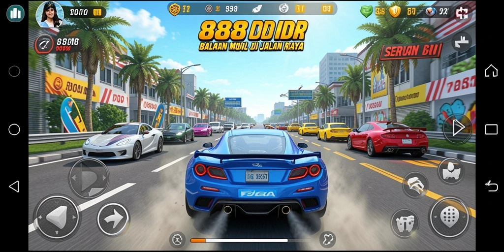 Screenshot gameplay 888IDR menampilkan aksi balapan yang mendebarkan.