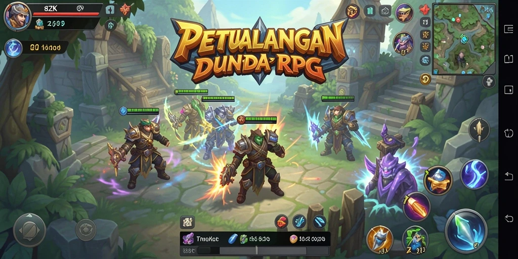 Screenshot gameplay 8ZK menampilkan pertarungan epik di dunia fantasi.