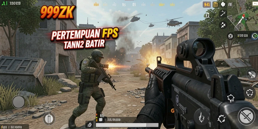 Tangkapan layar menampilkan aksi mendebarkan dalam pertempuran FPS 999ZK.