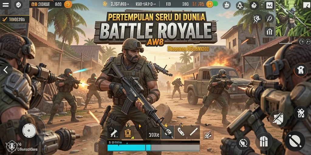 Screenshot menunjukkan momen seru dalam gameplay Battle Royale AW8.
