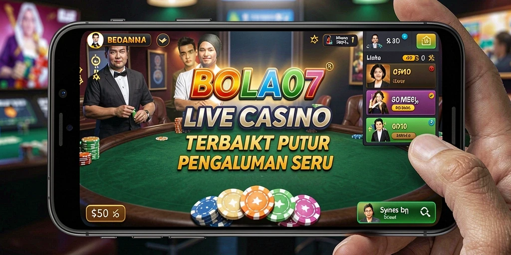 Screenshot BOLA07 menampilkan dealer langsung dan meja permainan yang interaktif.