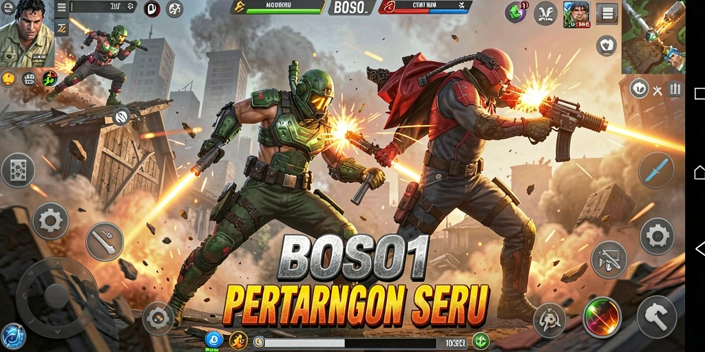 Screenshot menunjukkan aksi pertarungan yang mendebarkan di BOS01.