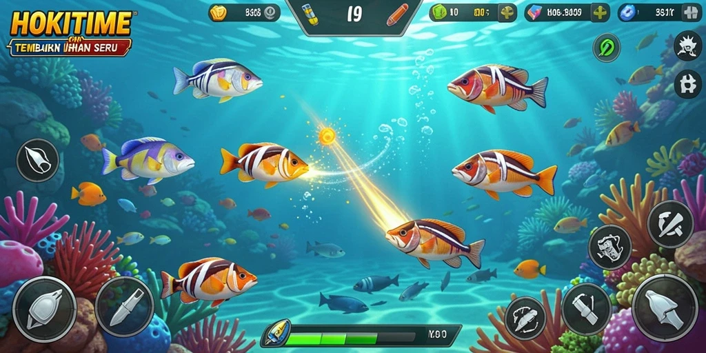 Tampilan gameplay HOKITIME saat menangkap ikan yang mengasyikkan.