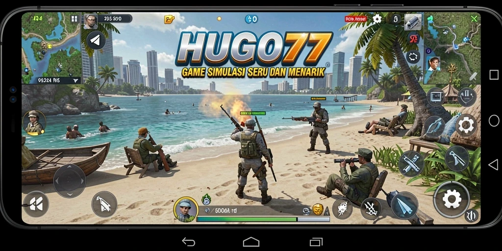 Screenshot gameplay HUGO77 yang menunjukkan simulasi menarik dan interaksi karakter.
