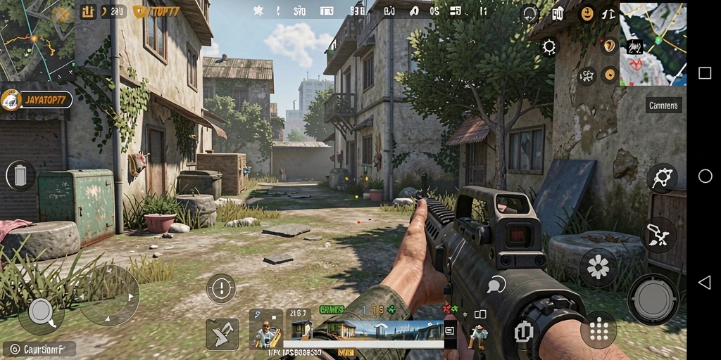 Screenshot gameplay JAYATOP77 menunjukkan aksi pertempuran TPS yang seru.