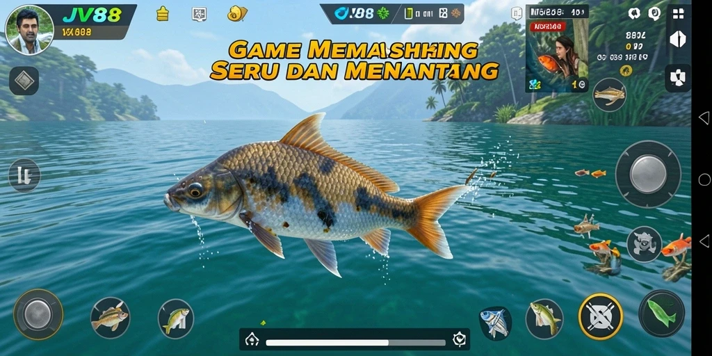 Tampilan menarik dari gameplay JV88 saat memancing di lokasi eksotis.