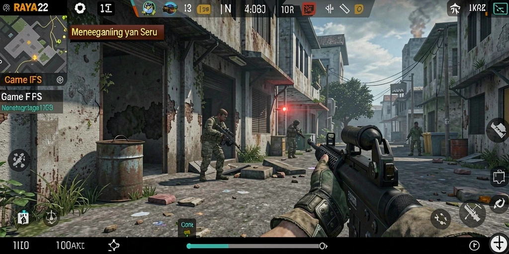 Screenshot gameplay RAYA22 menunjukkan intensitas pertempuran FPS.