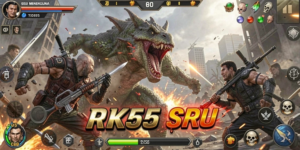 Screenshot menampilkan aksi pertarungan seru dalam RK55.