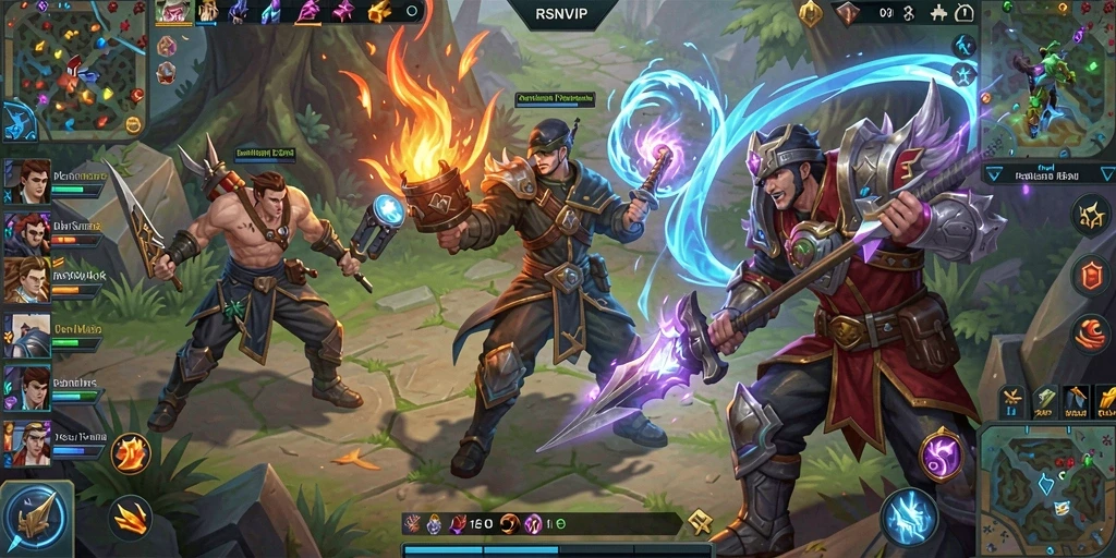 Tangkapan layar gameplay RSNVIP menampilkan aksi seru dalam pertarungan MOBA.