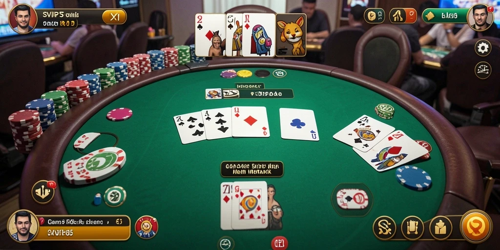 Tampilan utama gameplay Poker di SVIP5, menunjukkan aksi seru permainan.