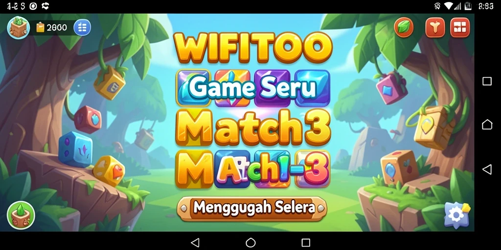 Tangkapan layar utama WIFITOTO menampilkan aksi mencocokkan buah dalam gameplay Match-3.
